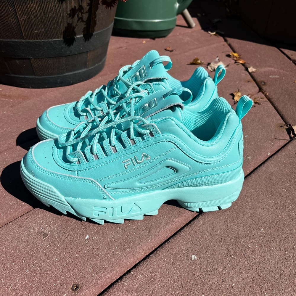 Fila Disruptors, turquoise. Size 8.5